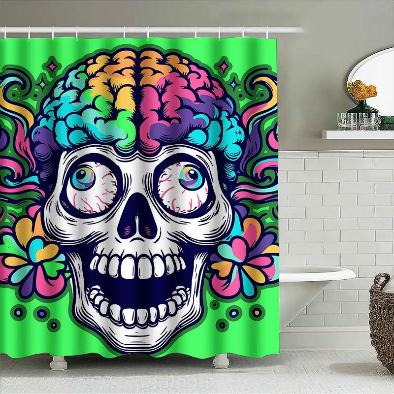 

Tuniu Psychedelic Skull Shower Curtain Groovy Vintage Floral Bathroom Decor Skull Print Shower Curtain Unique Wall Decor W60H190(CM)-1 Pcs