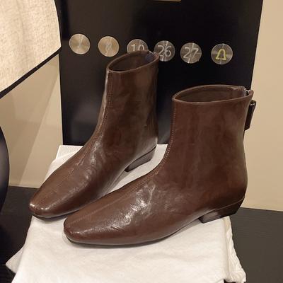 2025 New Autumn Women Boots Square Toe Low Heel Boots for Women Split Leather Women Shoes Retro Winter Ankle Boots Ladies Shoes