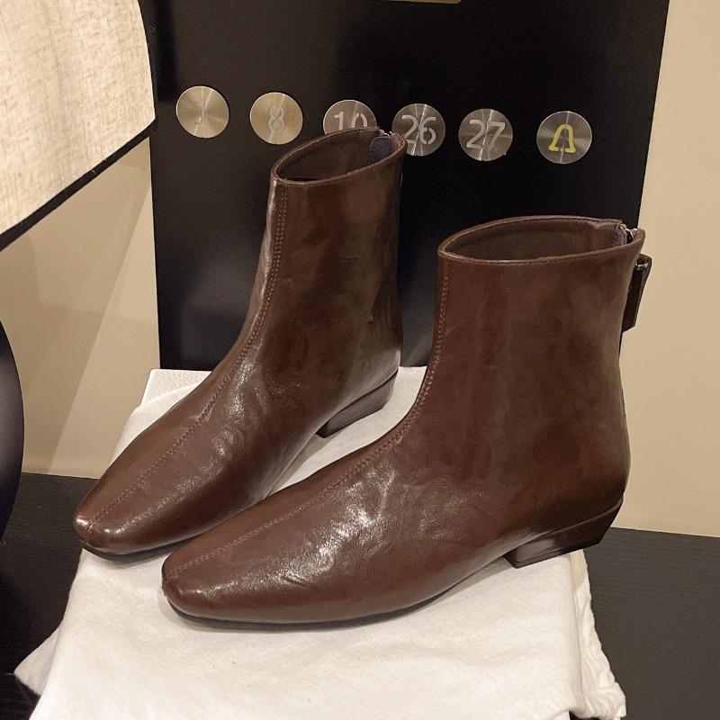 2025 New Autumn Women Boots Square Toe Low Heel Boots for Women Split Leather Women Shoes Retro Winter Ankle Boots Ladies Shoes