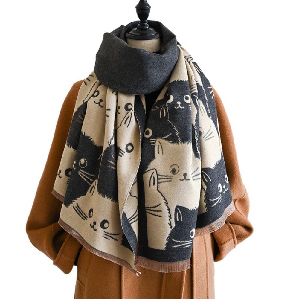Cute Cat Imitation Cashmere Scarf Thick Warmth Winter Scarf Pashmina Scarf Autumn Winter