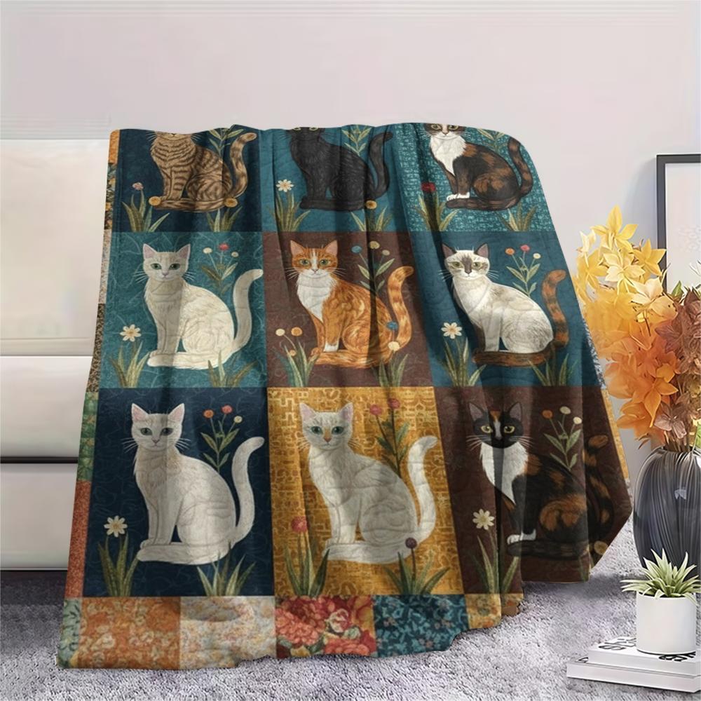 1Pc Patchwork Animal Print Flannel Blanket, High quality Comfortable for All Seasons, Home Decor, Warmth and Comfort, Perfect for Christmas Gifts60