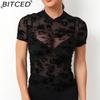 BITCED Women's O-Neck Sexy Stretch Mesh Sheer T-Shirt Top