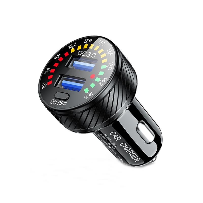 

12 24 В автомобильное зарядное устройство с двумя USB-портами QC 3.0, водонепроницаемое, 18 Вт, быстрая зарядка, светодиодный вольтметр, выключатель питания, адаптер для автомобильного зарядного устройства чёрный