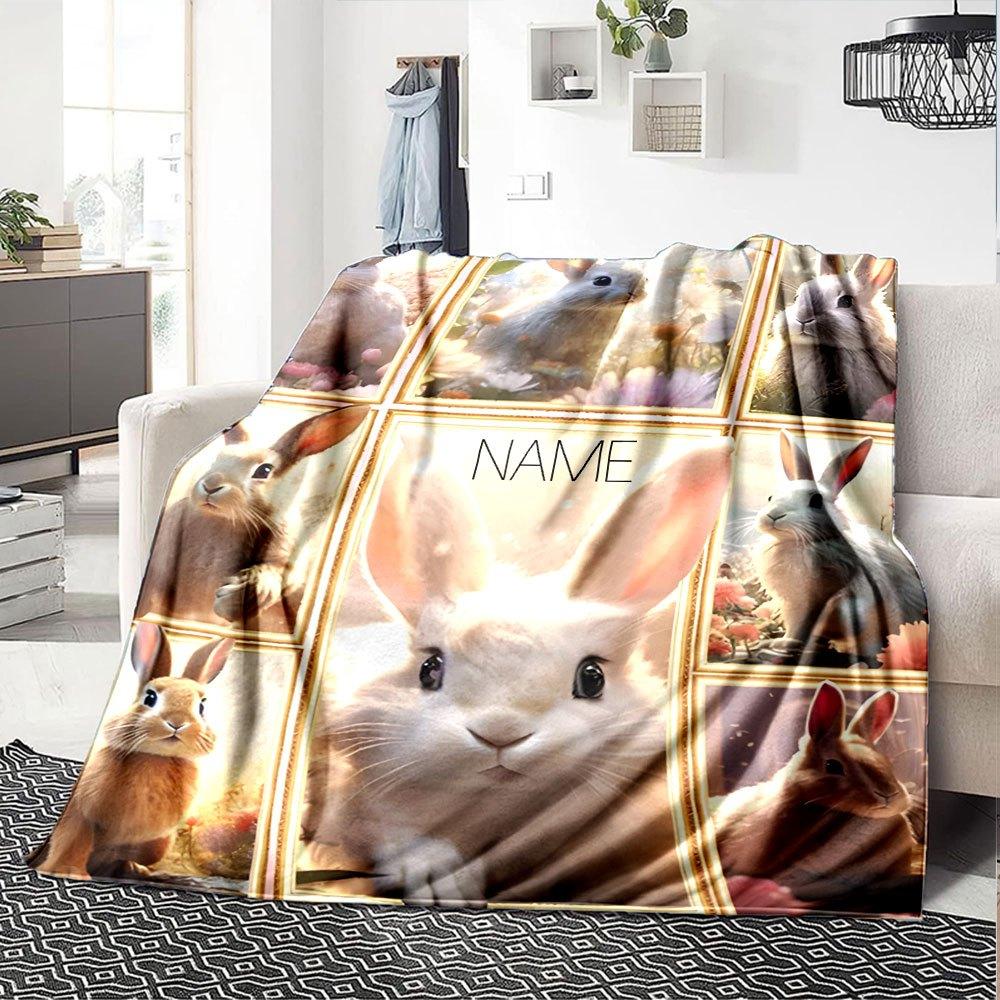 Adorable Rabbitthemed Home Customize Your Name Blankets Soft And Cozy Lightweight For Yearround Use Perfect For Picnics Sofa Office Bed Living Room