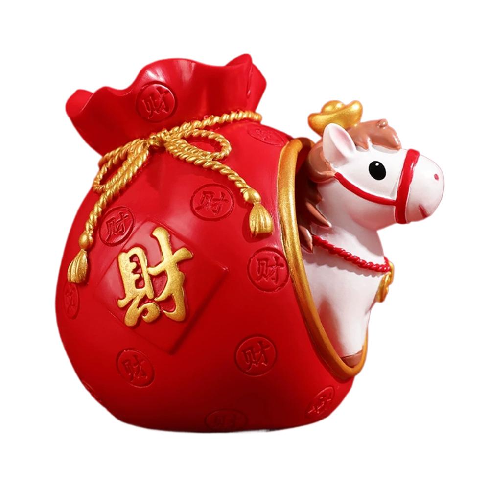 2026 Chinese Horse New Year Decor Red Envelope Resin Desktop Ornament Cute Lucky Horse Figurine Wealth Fortune Home Office Decor