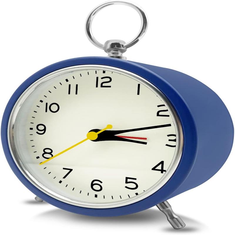 Metal alarm clock 4-inch children's desktop simple analog clock with night light, silent and non ticking clock, bedroom small desktop alarm clock