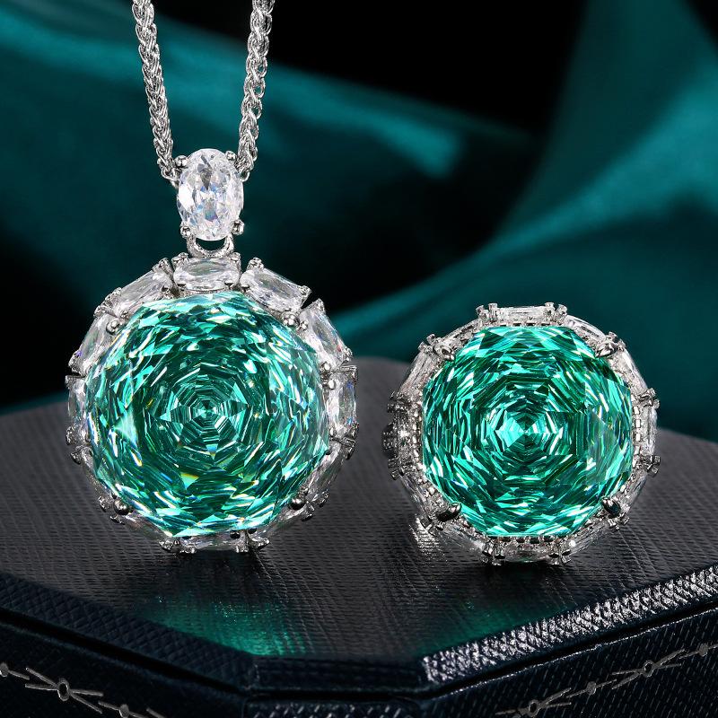 Jewelry Copper Bottom Gold-Plated Rose Cut Parra Green Temperament Set Women 18-16M