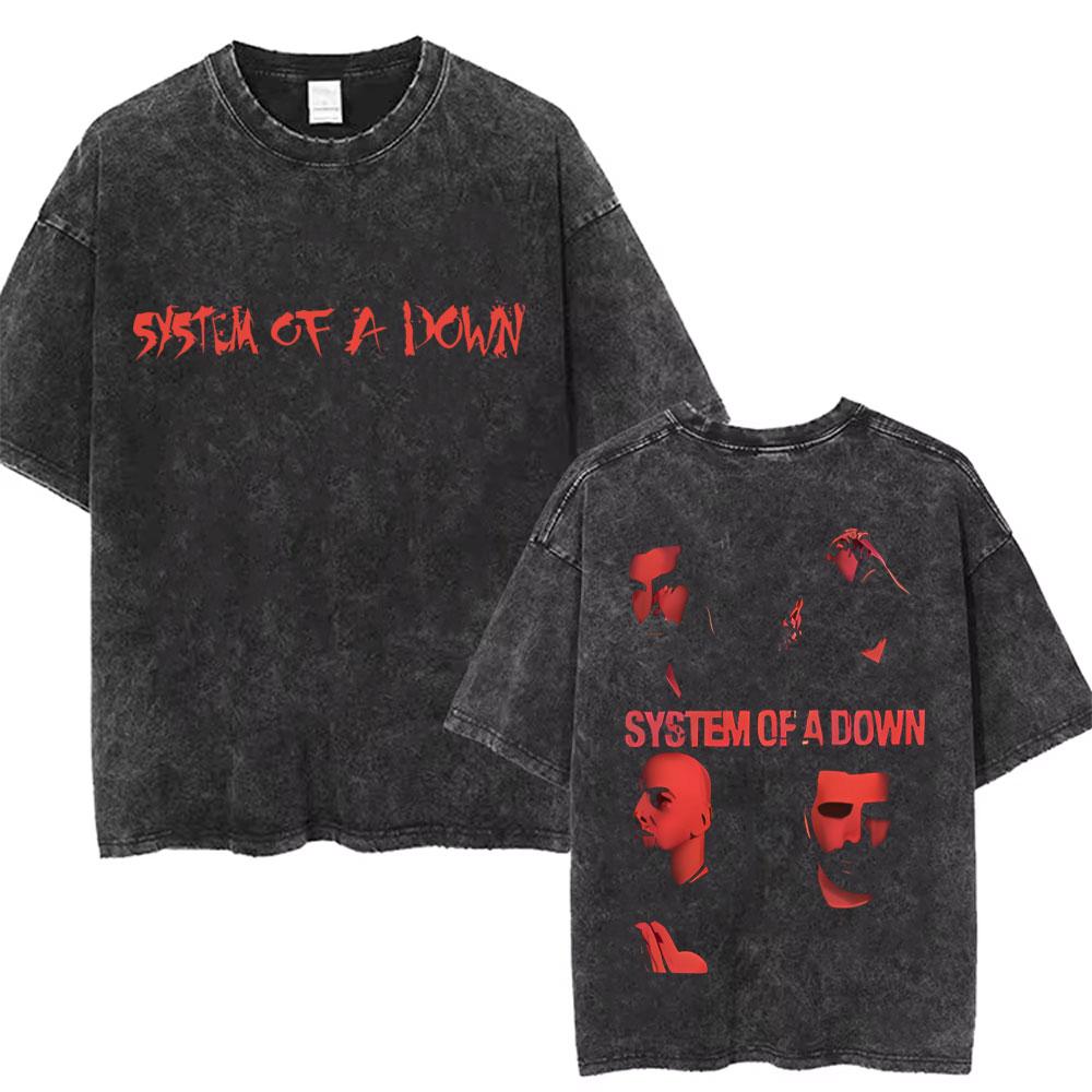 Washed Vintage System of A Down Toxicity Music Album Cover Tshirt Men Rock Oversized T Shirt S Alternative Metal Merch Tshirt