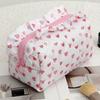 Girls Cosmetic Bag with Ruffles Quilted Cute Pink Bowknot Heart Makeup Bag Soft Cosmetic Pouch Makeup Organizer for Toiletries Brushes
