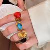 Three-Piece Vintage Distressed Resin Gradient Geometric Open Ring Set