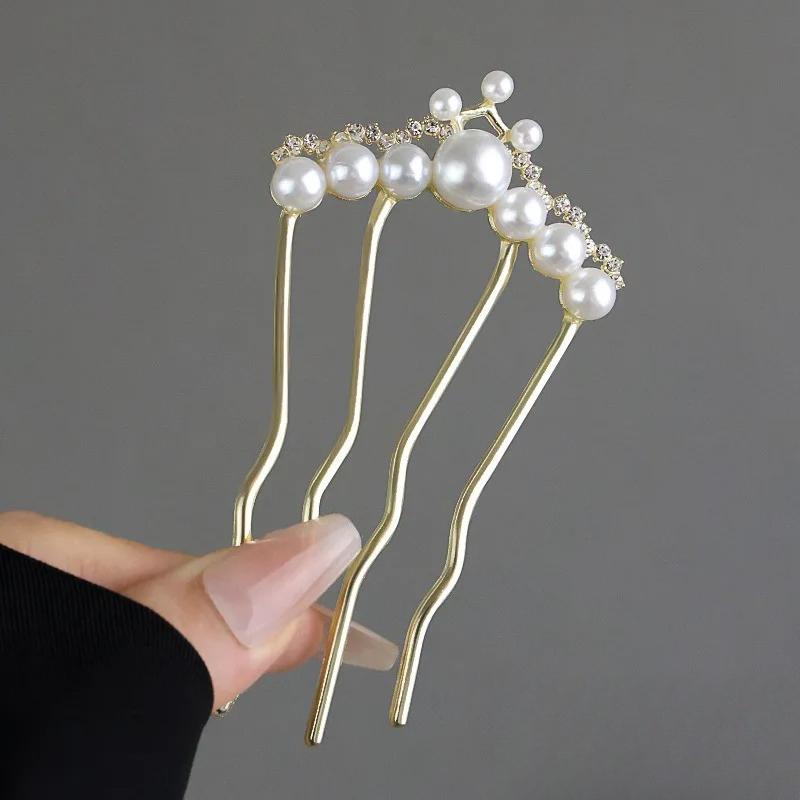 Modische Zirkonia-Perlen U-förmige Haarstäbchen Neuer chinesischer Stil Haarstäbchen für Frauen Duttkamm Hanfu Haarspangen Haaraccessoires