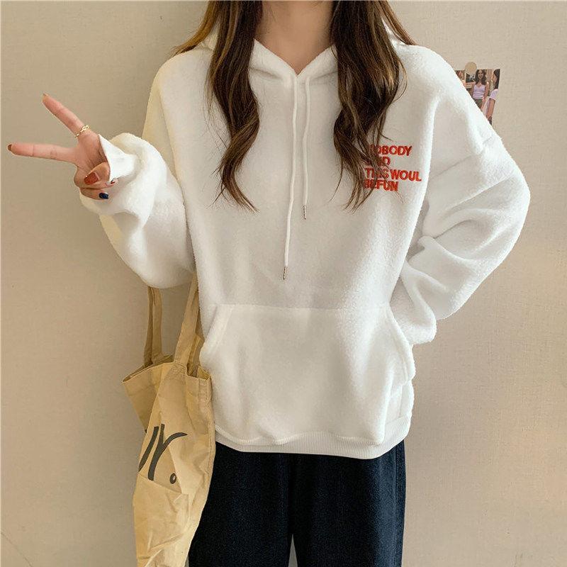 Wind real shot lamb wool hooded autumn and winter furry sweater women's fleece thickened coat