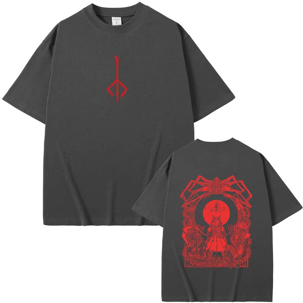 Maglietta Grafica Bloodborne Cacciatore dell'Orrore Merch T-shirt Uomo Donna Casual Vintage Cotone Magliette Maschile Manica Corta Top