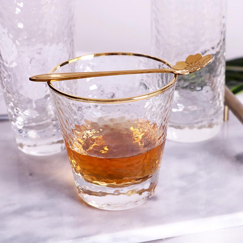 OLOEY Japanese Style Gold Rim Hammered Glass Cup