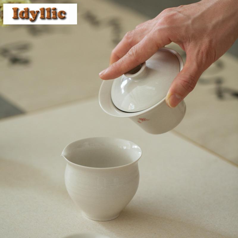 Plant Ash Handwritten Calligraphy Gaiwan Vintage Tea Tureen Tea Bowl With Lid Kit Tea Maker Cover Bowl Chinese Teaset Decoration