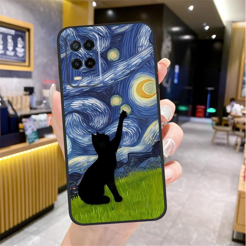 Katze Van Goghs Sternennacht Hülle Für Oppo A80 A40 A60 A18 A38 A58 A78 A98 A96 A76 A16 A94 A74 A54 A15 A17 A57 A77 A5 Pro