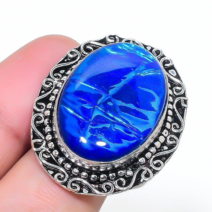 Natural Blue Triplet Opal 925 Sterling Silver Jewelry Ring Size 8.5 AR-17028