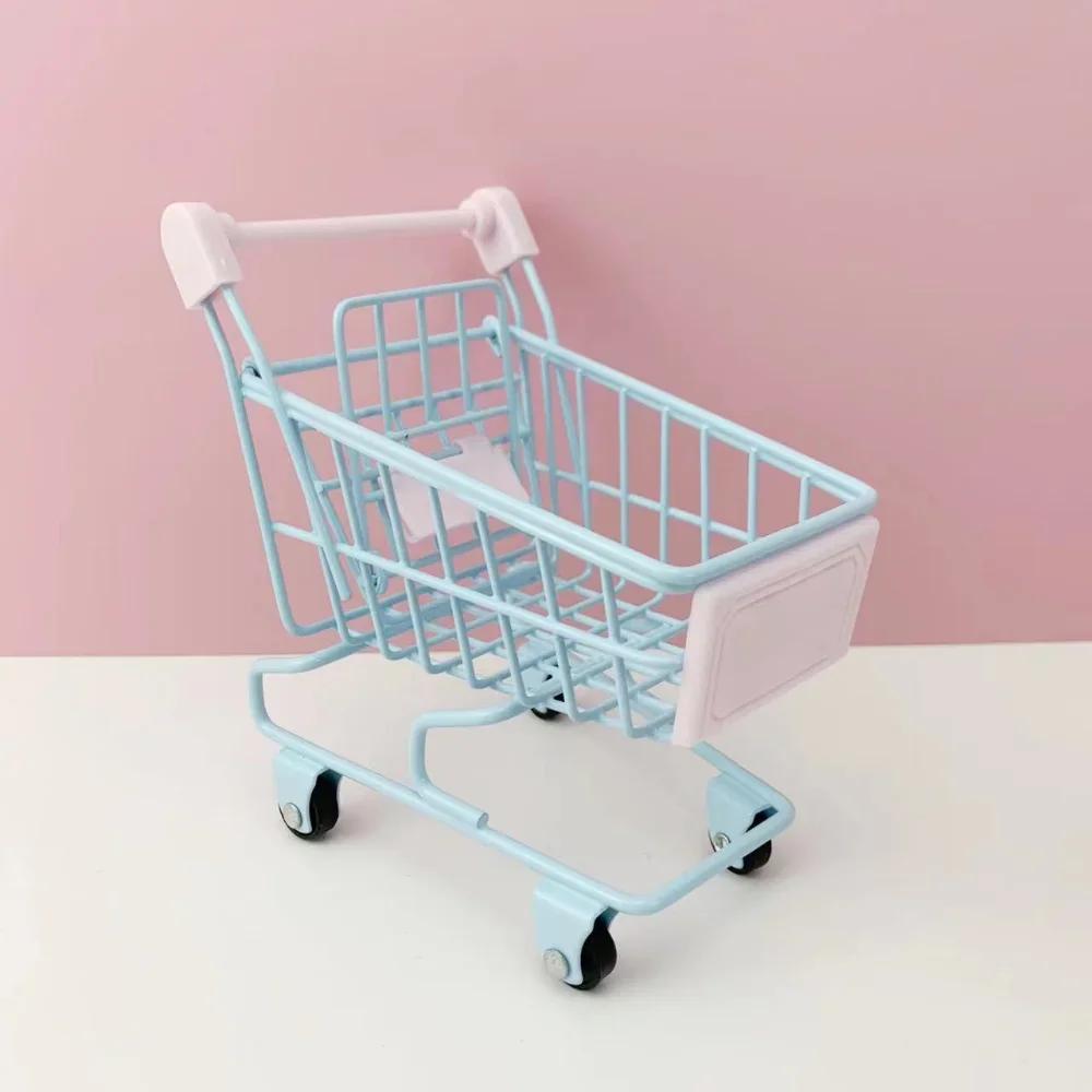 1PCS Mini Shopping Cart Simulation Supermarket Handcart Kid Craft Toy Shopping Utility Cart Storage Toy Holder Gift for Children