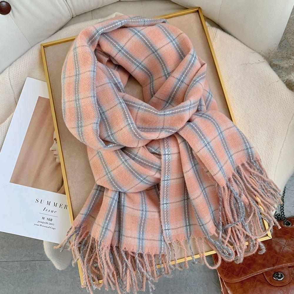 Warm Soft Scarf Plaid Print Women Shawl New Mohair Wool Scarf Women