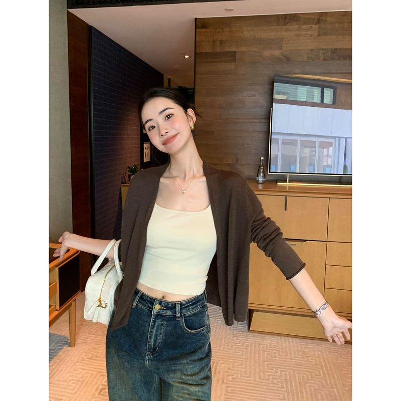 

Pusumede Black Square Collar Camisole Women s New Inner Wear All-Matching Slim Fit Slimming and Short Knitting Tops Light rice apricot L