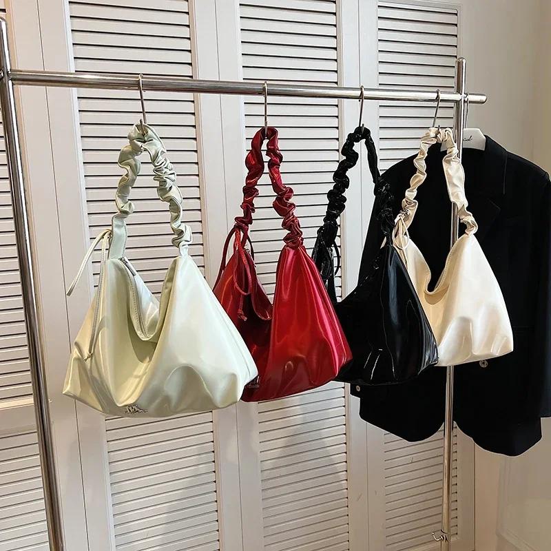 Ruffled Armpit Tote Bag for Women  New Korean Fashion  Large Capacity Shoulder Bag  Simple and Versatile