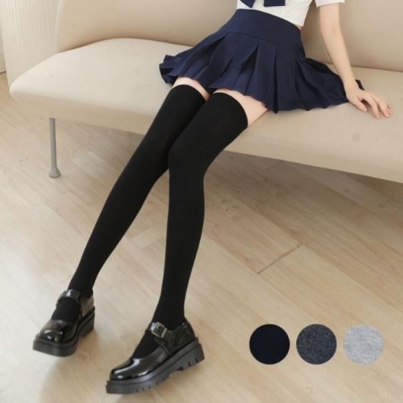 Overknee socks, knee socks, long socks, plain socks, women s anti-slip dark gray
