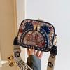 BEIBAOBAO New Canvas Embroidered Small Square Bag Cute Cartoon Small Bear One Shoulder Bags Fashionable Exquisite Design Rivet Women's Messenger Bag
