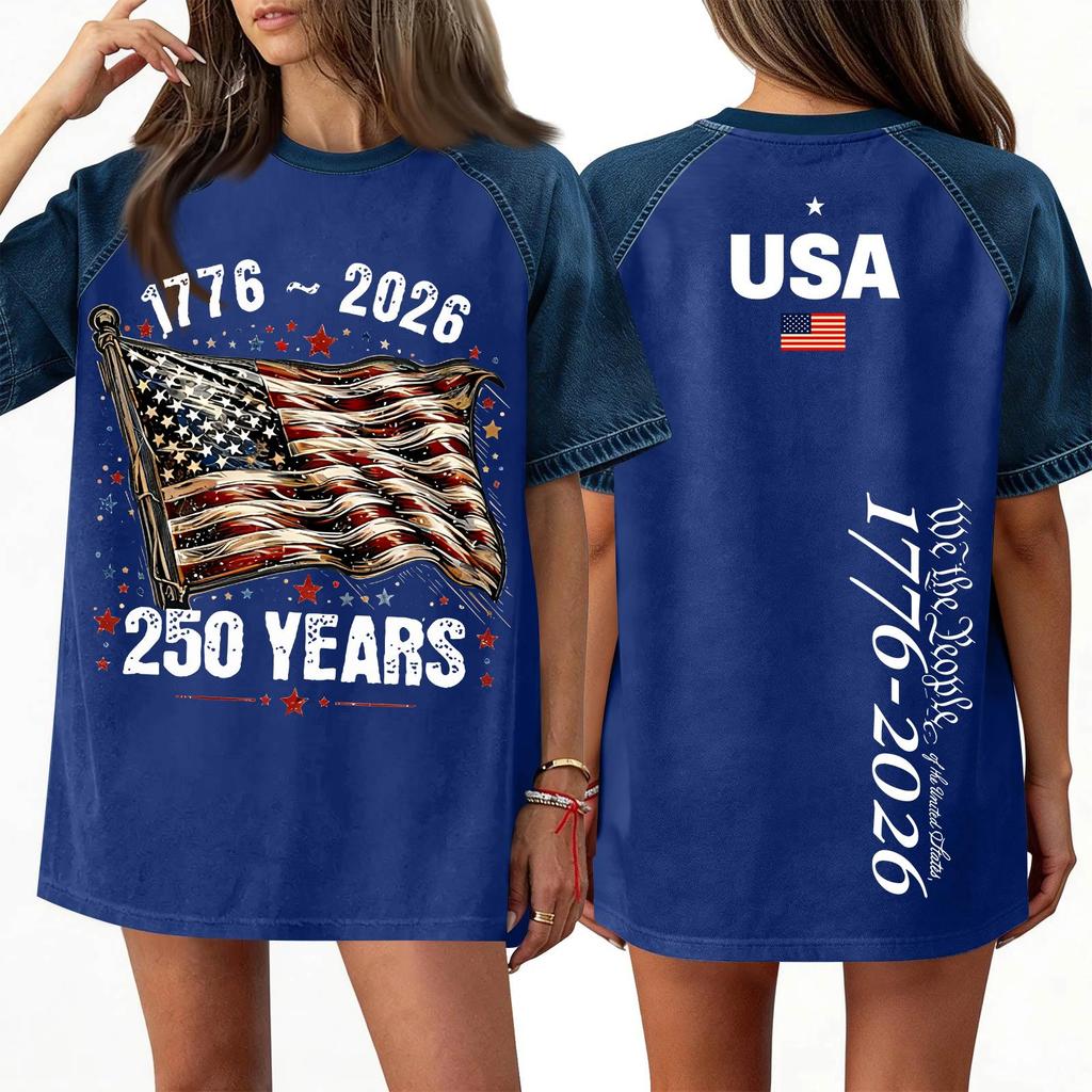 Women's Denim Patchwork Top, Casual Short-sleeved Comfortable T-shirt, Fashionable For Spring And Summer.