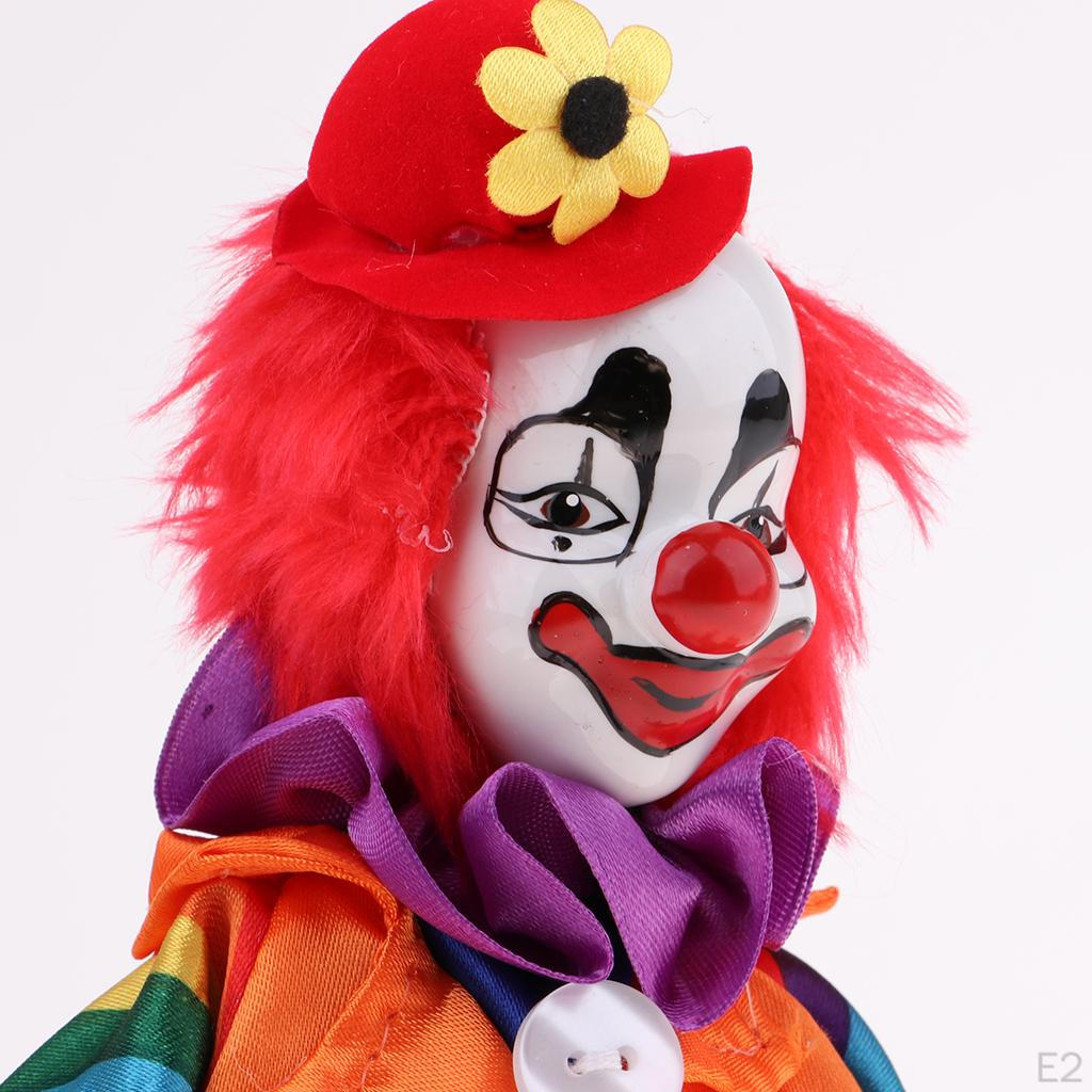 9inch Porcelain Smiling Clown Doll Wearing Colorful Outfits, Funny Harlequin Doll, Props, Halloween