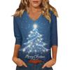 Women's Casual Fashionable Sexy Comfortable V-Neck Christmas Three-Quarter Sleeve Top