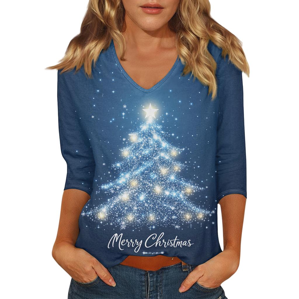 Women's Casual Fashionable Sexy Comfortable V-Neck Christmas Three-Quarter Sleeve Top