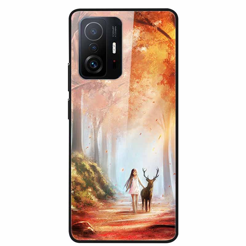 Case For Xiaomi 11T Pro Glass Hard Tempered Glass PC Phone Cover For Xiaomi Mi 11T 11 T Pro Shockproof Landscape Cute Capa Coque