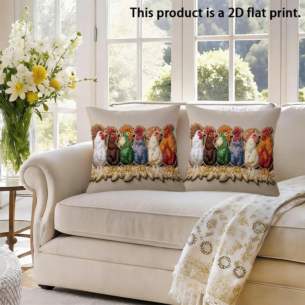 2pcs Rustic Farmhouse Rooster Throw Pillow Covers,2D Flat Print Linen Cushion Cases for Sofa Bedroom Decor Cushion cover
