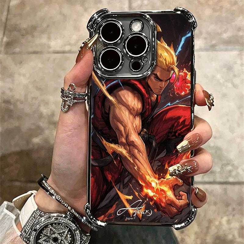 S-Street F-Fighters Soft Phone Case For iPhone 15 16 17 Air 14 Pro Max 16E Plus 13 12 Mini Plating Anti-Fall Fundas
