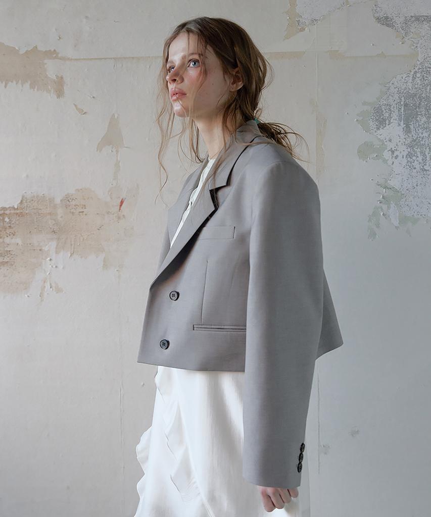 Lonque Essentiel Semi Overfit Crop Tailored Jacket_Blazer (Gray)