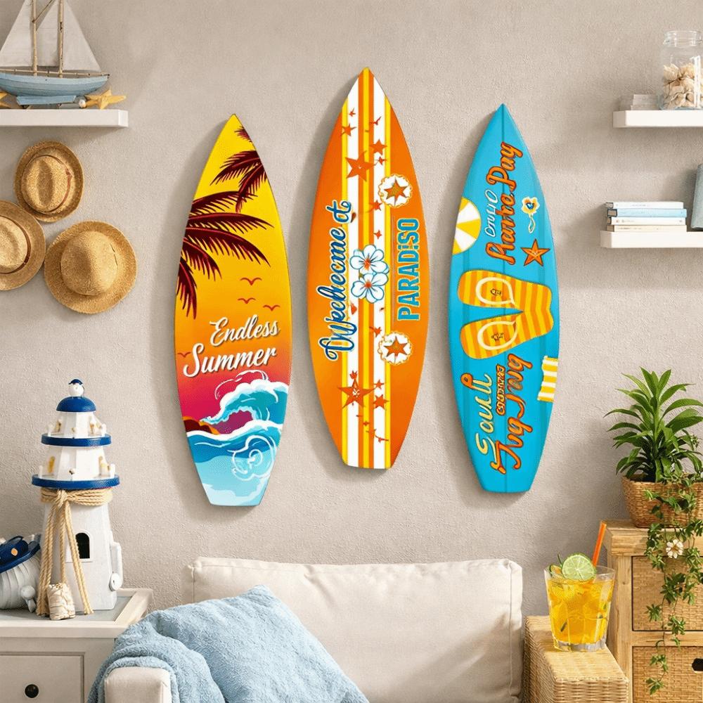 Colorful Surfboard Wall Hanging Retro Wooden Surfboard Sign Funny Surfboard Ornaments Living Room