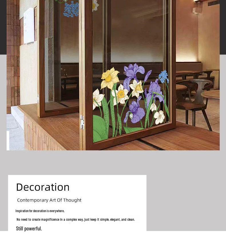 Purple Fresh Flower Static Cling Decoration for Shop Windows and Doors