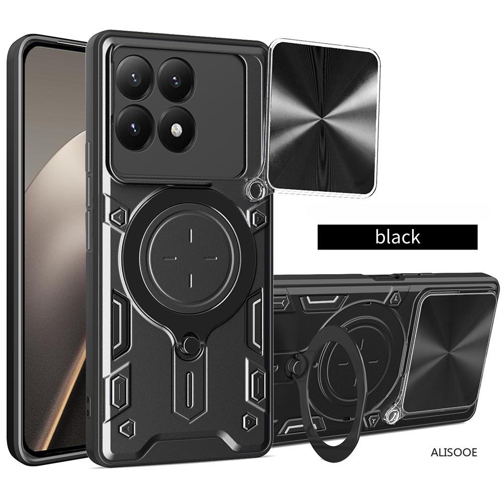 Kryt s posuvným krytem fotoaparátu pro Xiaomi 15T / Mi 15T Pro, magnetický kroužek, stojánek, ochranný kryt telefonu pro Xiaomi 15T