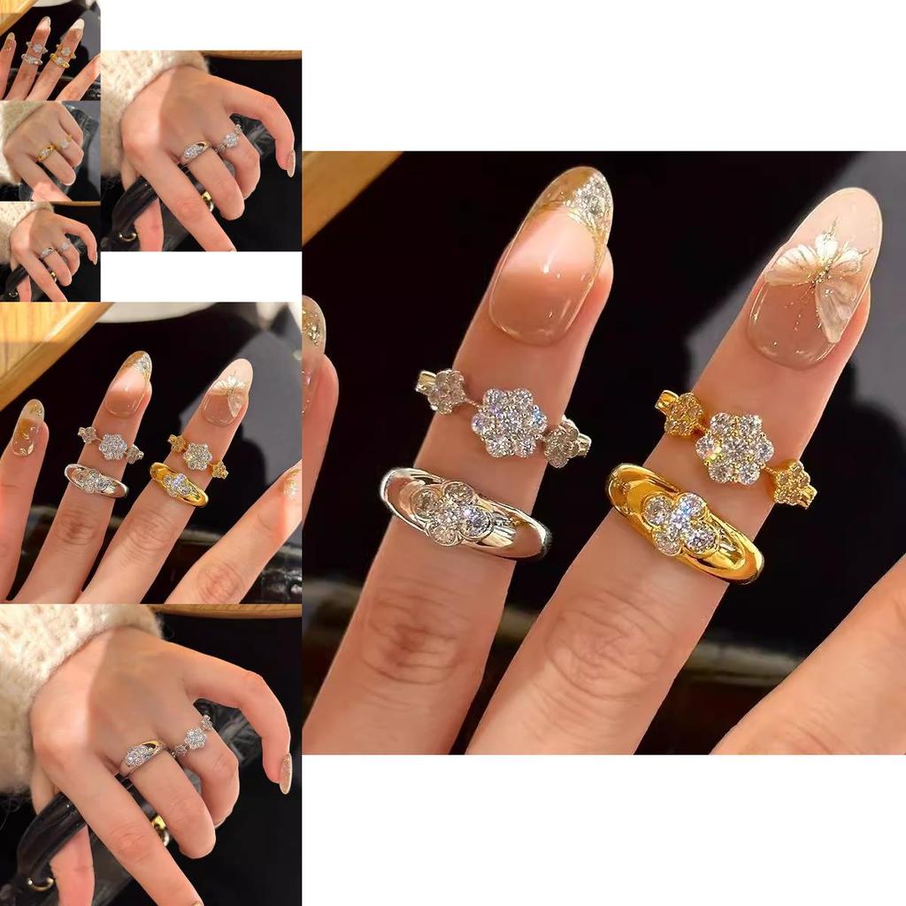 Luxurious Open Adjustable Floral Design Ring For Women Featuring Brilliant Sparkling Diamonds