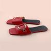 New Color Large Size Square Head Metal Buckle Fluorescent Color Flat Bottom Slippers Women's Shoes Fashion Color