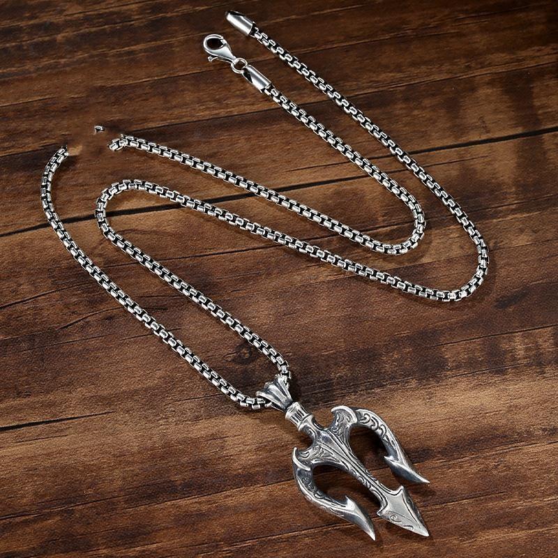 New High-end Trident Pendant Handmade Necklace Trendy Men's Personality Sea God Niche Design