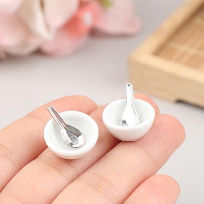 4Pcs/Set 1:12 Dollhouse Miniature Mini Ceramic Bowl Soup Spoon Model Toys