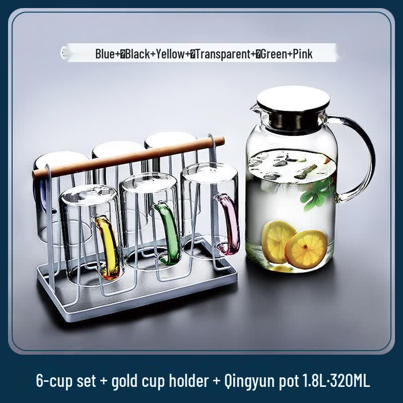 Handon High Borosilicate Glass Kettle and Colored Mugs Set