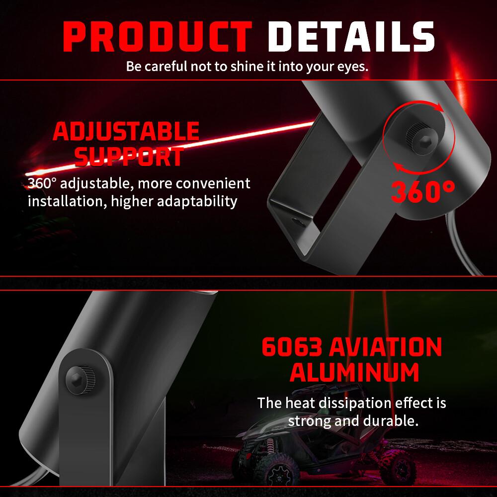 2x Laser Red LED Whip Lights Whipless Antenna Remote For ATV UTV Can Am Polaris