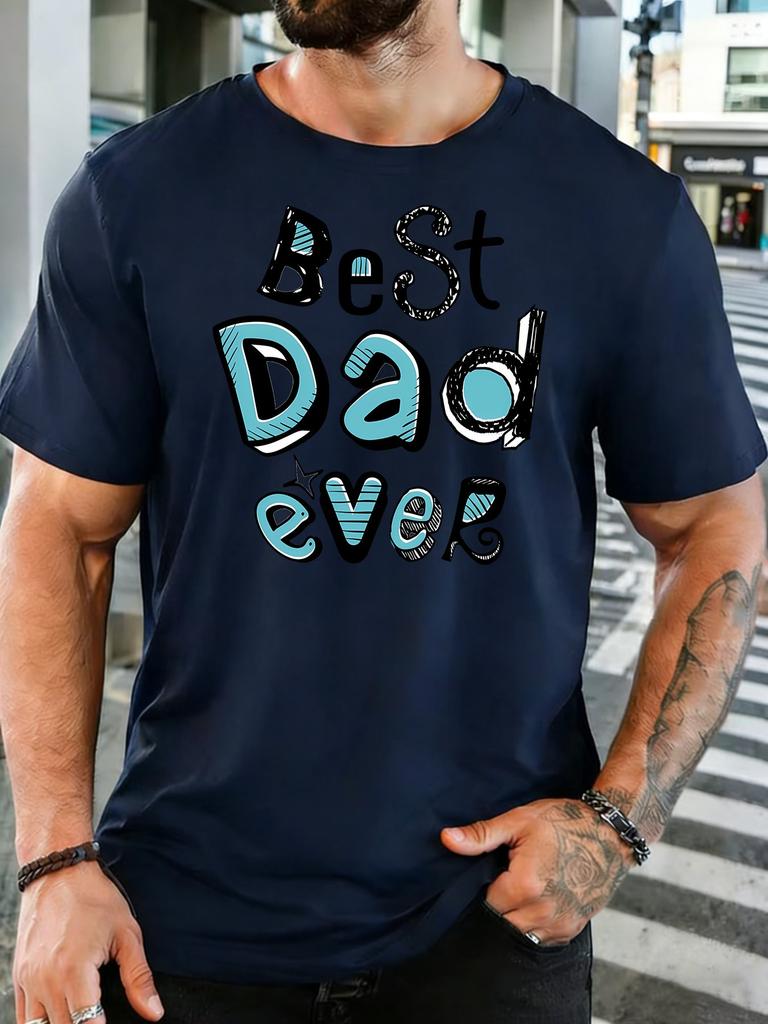 Unisex Crew Neck Tee Best Dad Ever Letter Print Short Sleeve Top Father Day Gift Summer Daily Outdoor Loose Soft Casual Basic Wear