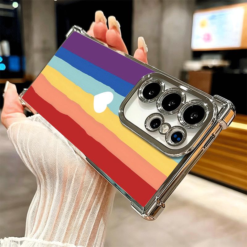 Regenbogen-Gradient-Liebesdesign Beschichtetes Handyhülle Für Samsung Galaxy S24 S25 FE S26 Edge S23 Ultra S22 S21 Plus S20 Sturzfest Aira