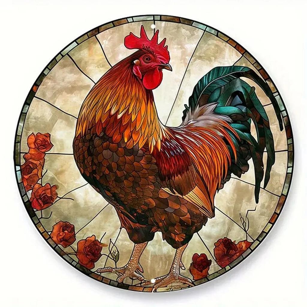 High Definition Metal Tin Sign Set Colorful Rooster Themed Round Wall Art Decor for Farmhouse Kitchen and Country Style Home Dec