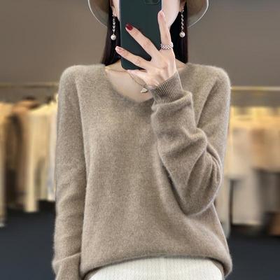 Women Sweater 100% Wool MODERN NEW SAGA Knit Pullover V-neck Thin Spring Autumn Jumpers Female Knit Tops