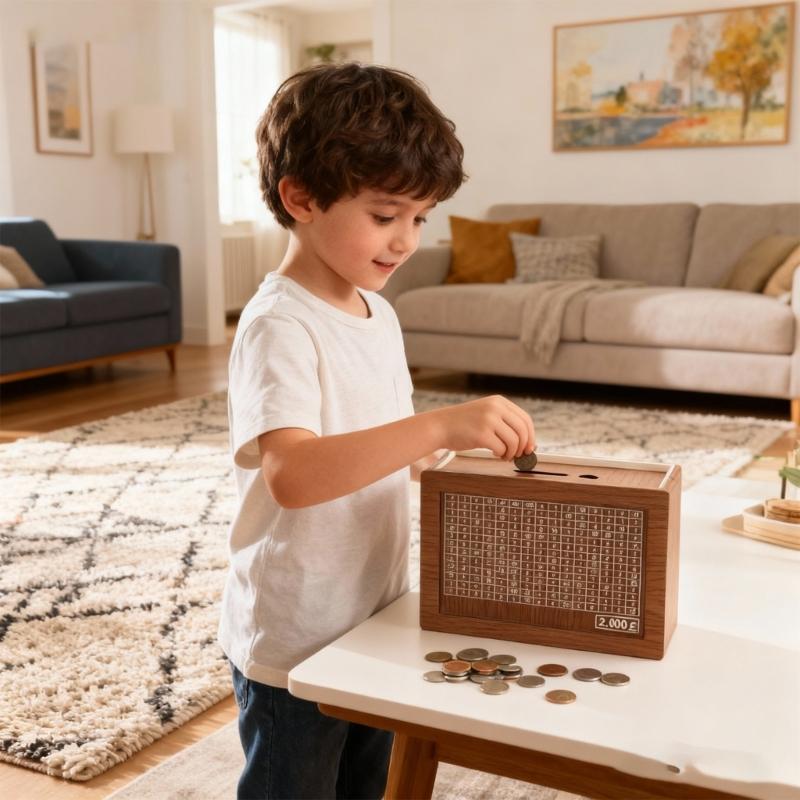 Elegant Wooden Coin Storage Box Organiser With EU Number Display Function For Kids And Household Use