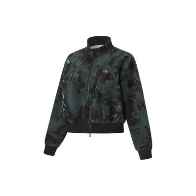 Sweat-shirt zippé à col montant entièrement imprimé Série Fitness Li Ning Femme Sweat-shirts Vert nuage Vert foncé Noir AWDU472-4